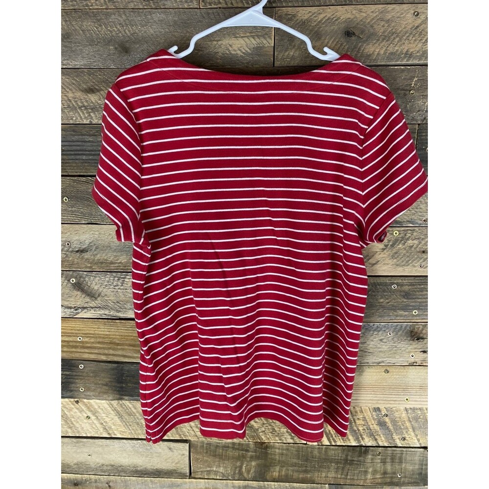 Croft & Barrow Women's XL Red White Striped Top Sequin Starfish - Picture 7 of 13